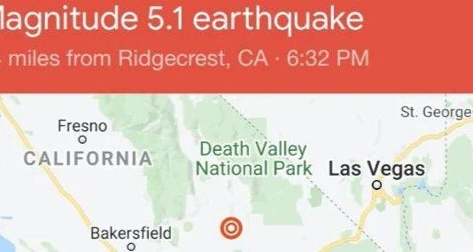 南加州今天下午发生5.1级地震, 震源距洛杉矶150英里。